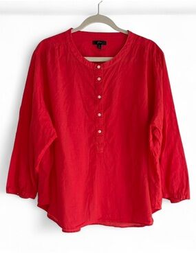 J. Crew Orange Red 3/4 Sleeve Henley Cotton Blouse Size 3X
